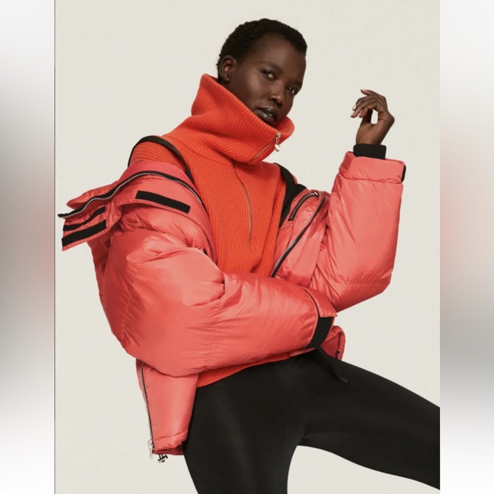 Shoreditch Ski Club Coral Willow Puffer Ski Jacket Large Zippered Hooded Buckle